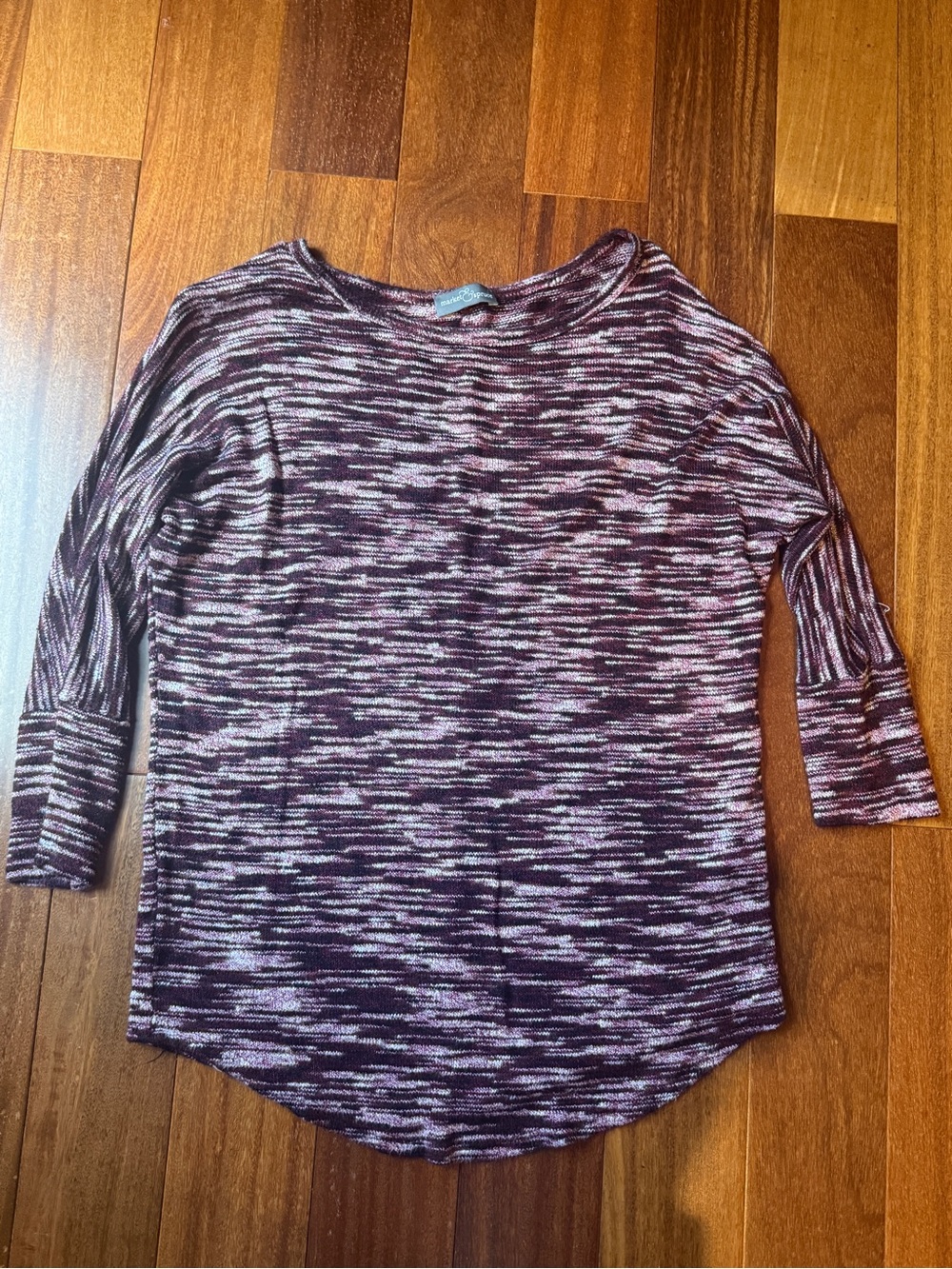 Market & Spruce Marled Burgundy and Cream Dolman Sleeve Top